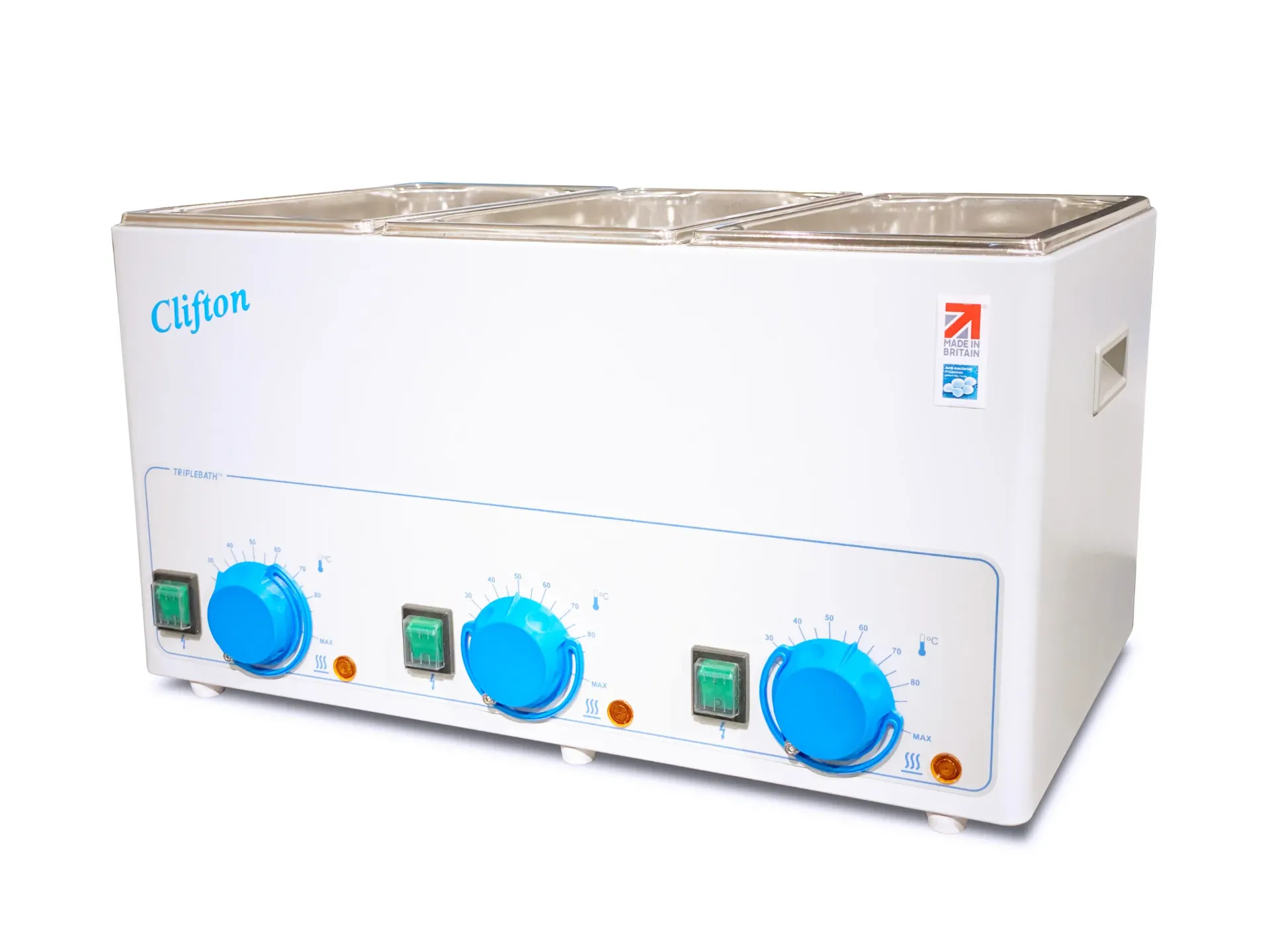 Clifton TripleBath™ Analogue Water Bath – 3 × 4L, Independent Temperature Control (NE1-4/4/4)